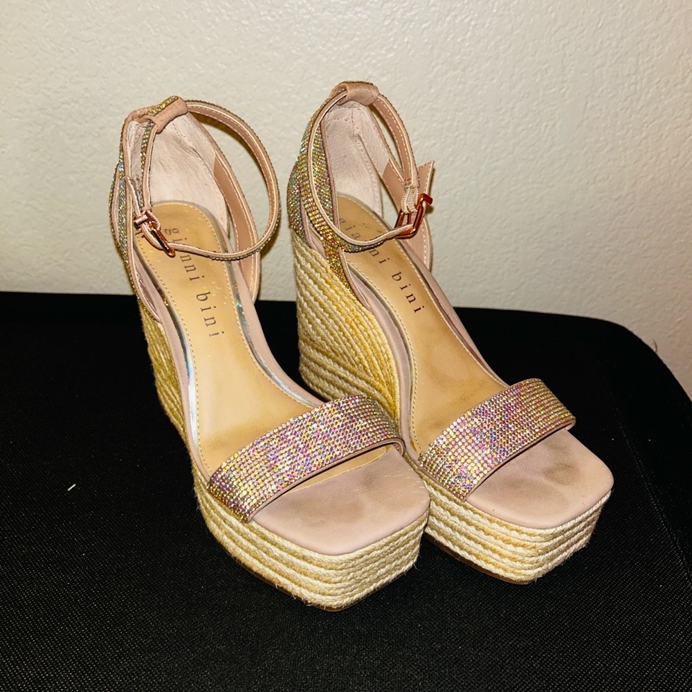 Gianni Bini Pink Glitter Braided Platform Wedges